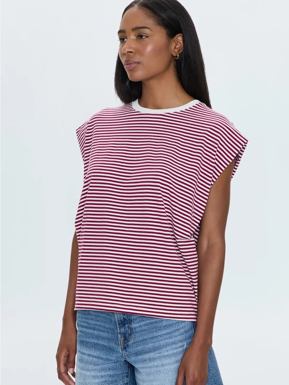 PISTOLA Trina Sangria Striped Muscle Tee Top Cotton Stretch Designer Size M - Picture 2 of 8